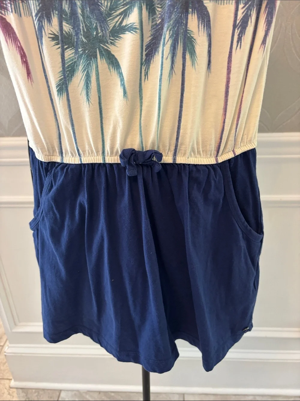 Roxy Navy and Cream Palm-Print Girls Romper